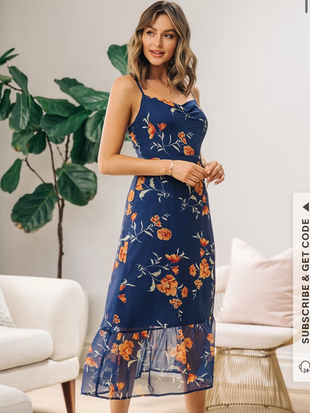 Cupshe Navy Floral Spaghetti-Strap Midi Dress